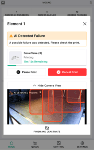 AI Print Failure Detection on Mosaic's Element