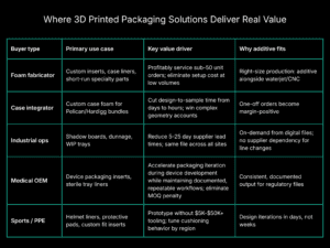 3D Printed Foam Packaging Solutions: A Buyer’s Guide for Industrial Teams 2 Buyers Guide for Industrial Teams Table 1